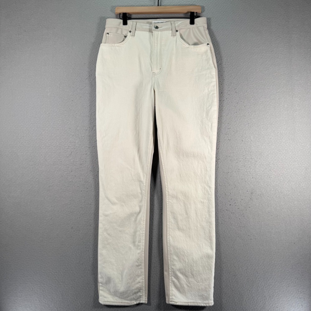 Abercrombie & Fitch Slim Straight Ultra High Rise Jean Womens 32/14 White Beige